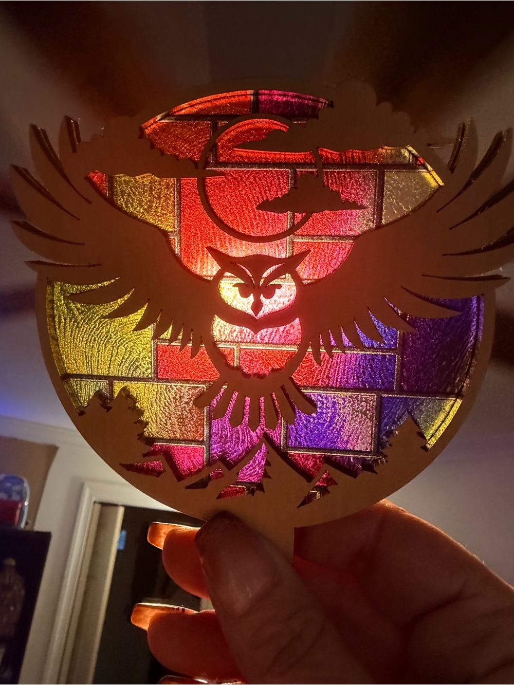 NEW Owl Hand crafted wood night light plug in